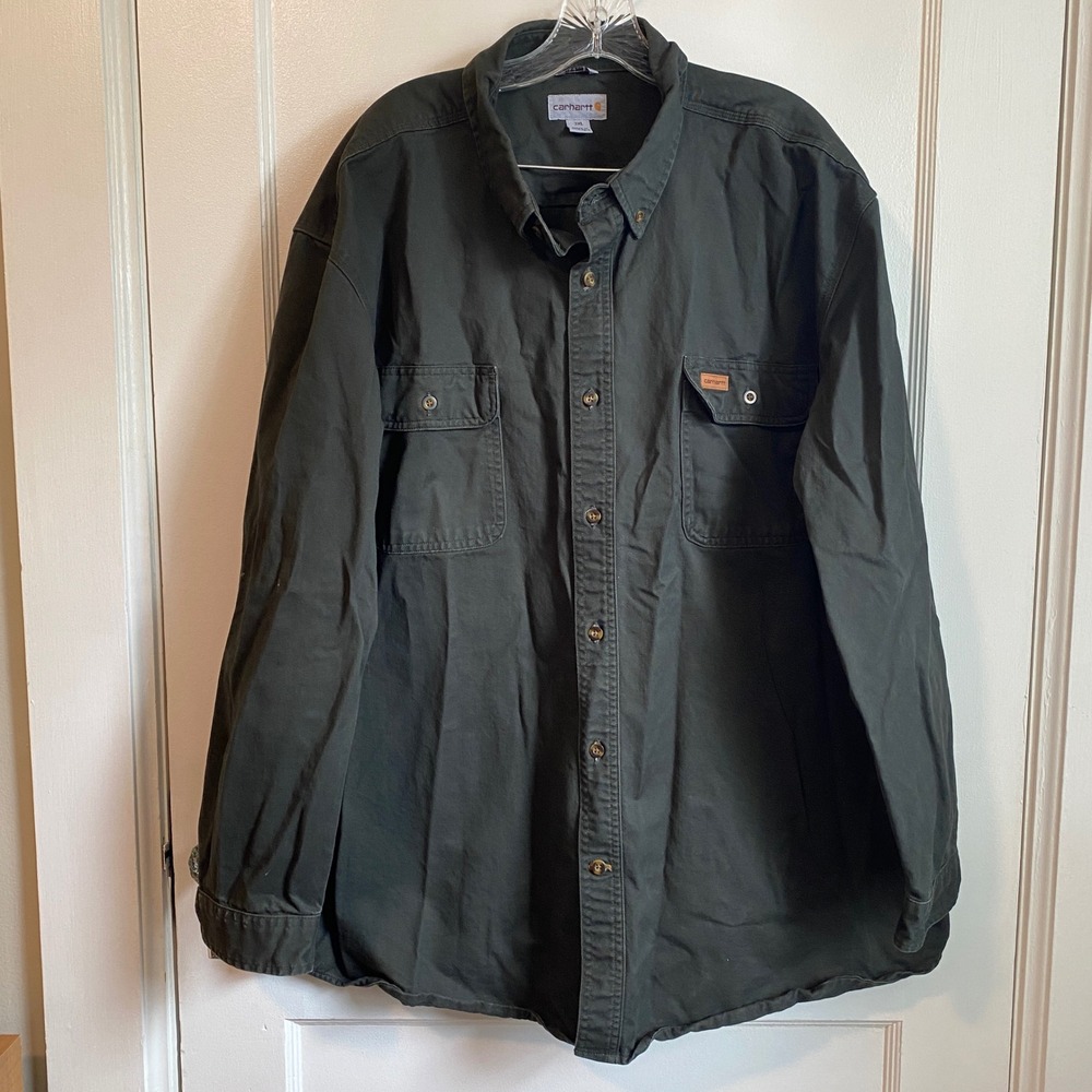 Carhartt Mens 3XL Moss Green Heavyweight Button Down Work Shirt S09 MOS L/S